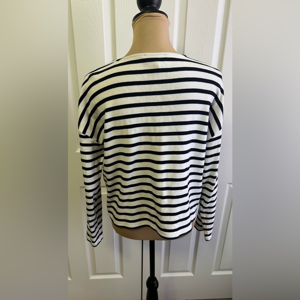 Ann Taylor Navy and White Striped Long Sleeve Tee - Picture 4 of 6